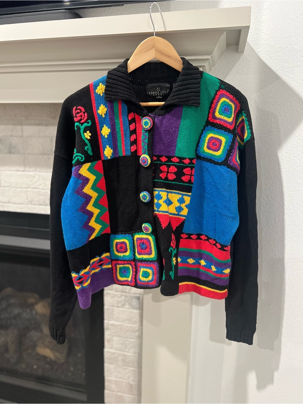 Vintage Colorful Floral Abstract Psychedelic Art Patchwork Cardigan Sweater